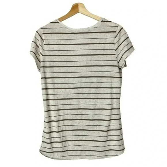 Athleta Brown & Beige Striped V-Neck Short Sleeve T-Shirt S - Picture 2 of 3